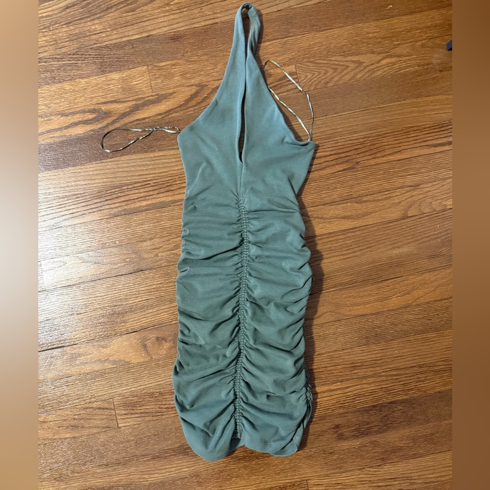 Zara Olive halter Ruched bodycon Dress